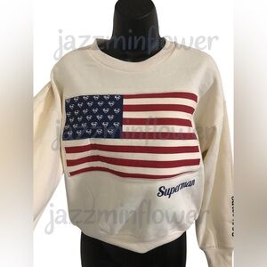 American flag patriotic cream Superman USA Americana sweatshirt‎ size XS new
